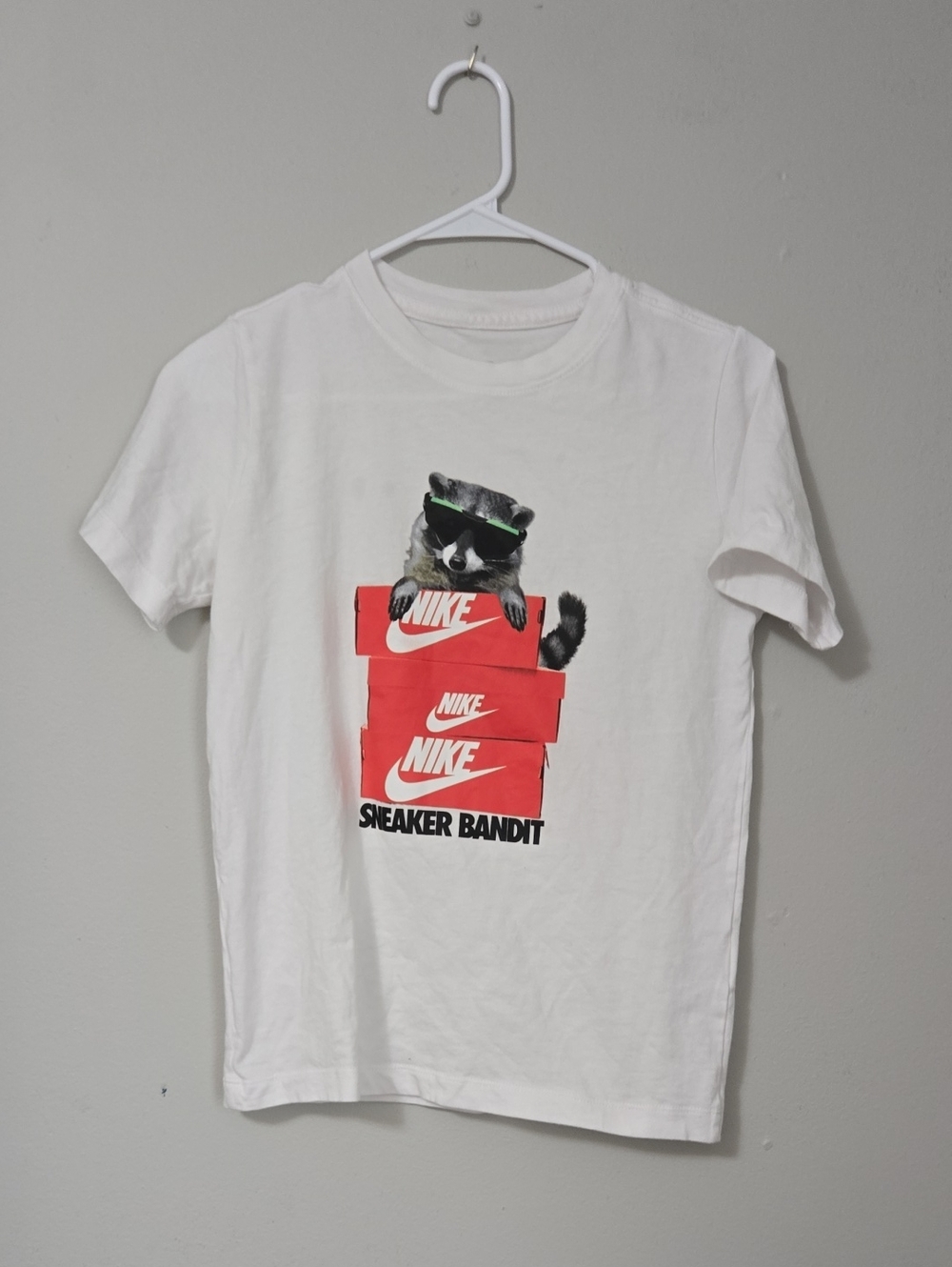 Nike Kids White Graphic 'Sneaker Bandit' Tee with Red Boxes